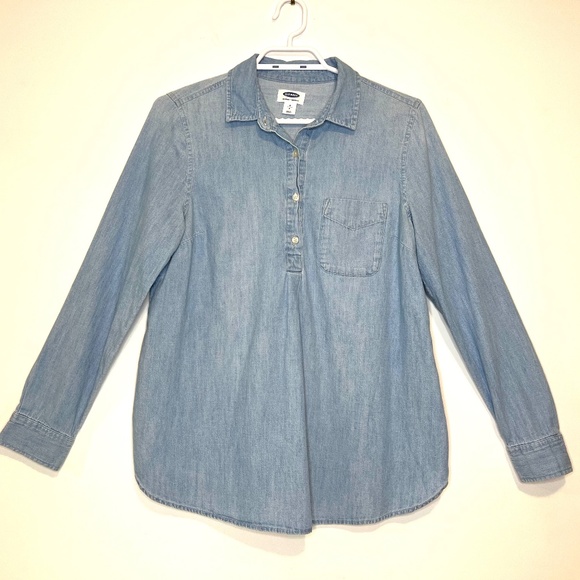Denim Maternity Top Long Sleeve 100% Cotton Old Navy Size S - Picture 1 of 15